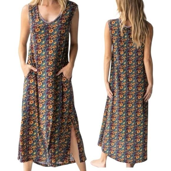 Natural Life L/XL Hangout Cotton Midi Dress - Multi Floral with POCKETS! - Picture 1 of 14